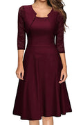 Women Square Neck 3/4 Sleeve Halter Dress