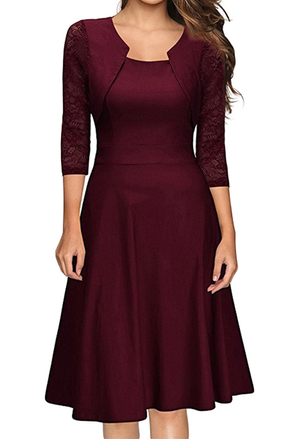 Women Square Neck 3/4 Sleeve Halter Dress