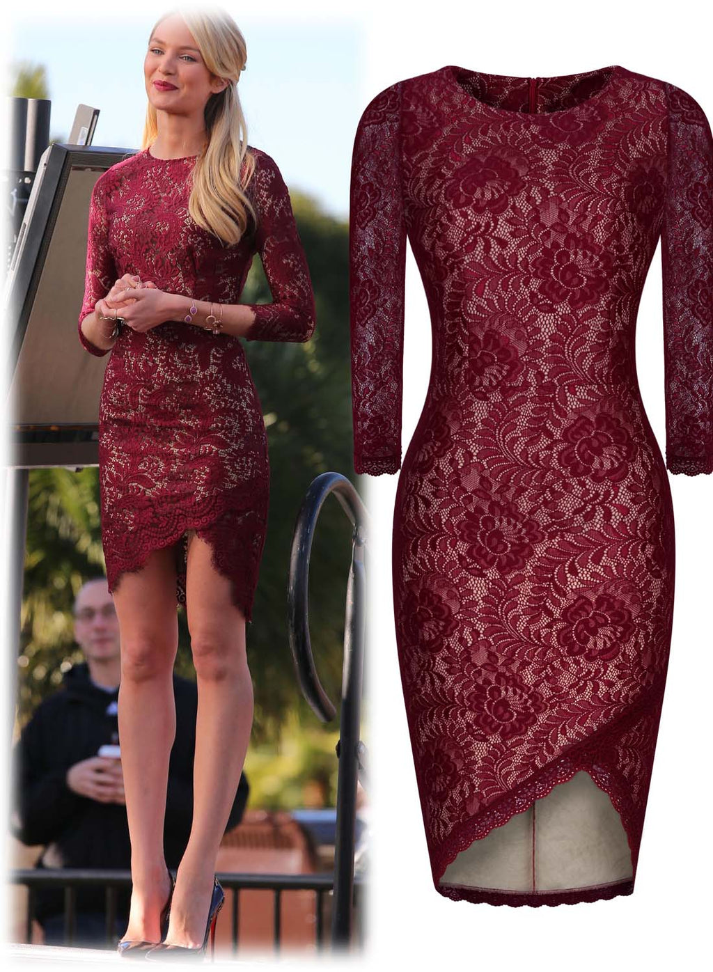 Women Bodycon Celebrity Lace Dresses Candice Swanepoel Dress Maroon Lace Dress