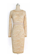 TOMCARRY WOMEN ELEGANT LONG SLEEVES LACE DRESS WITH BELT BEIGE