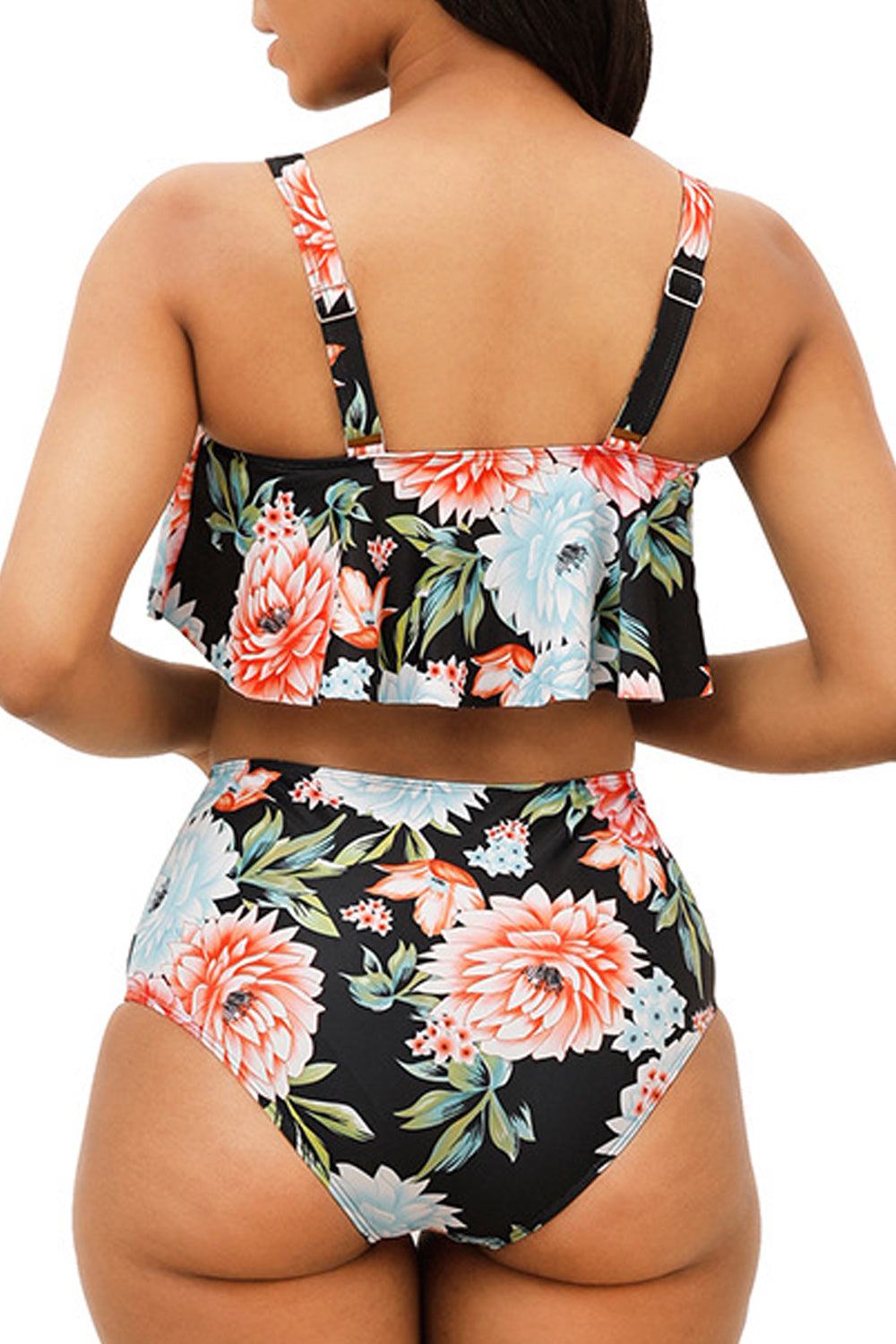 Women Versatile Beautiful Flower Printed High Waist Two Piece Swimwear