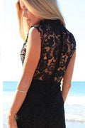 Women's High Neck Sleeveless Short Length Lace Dress Black