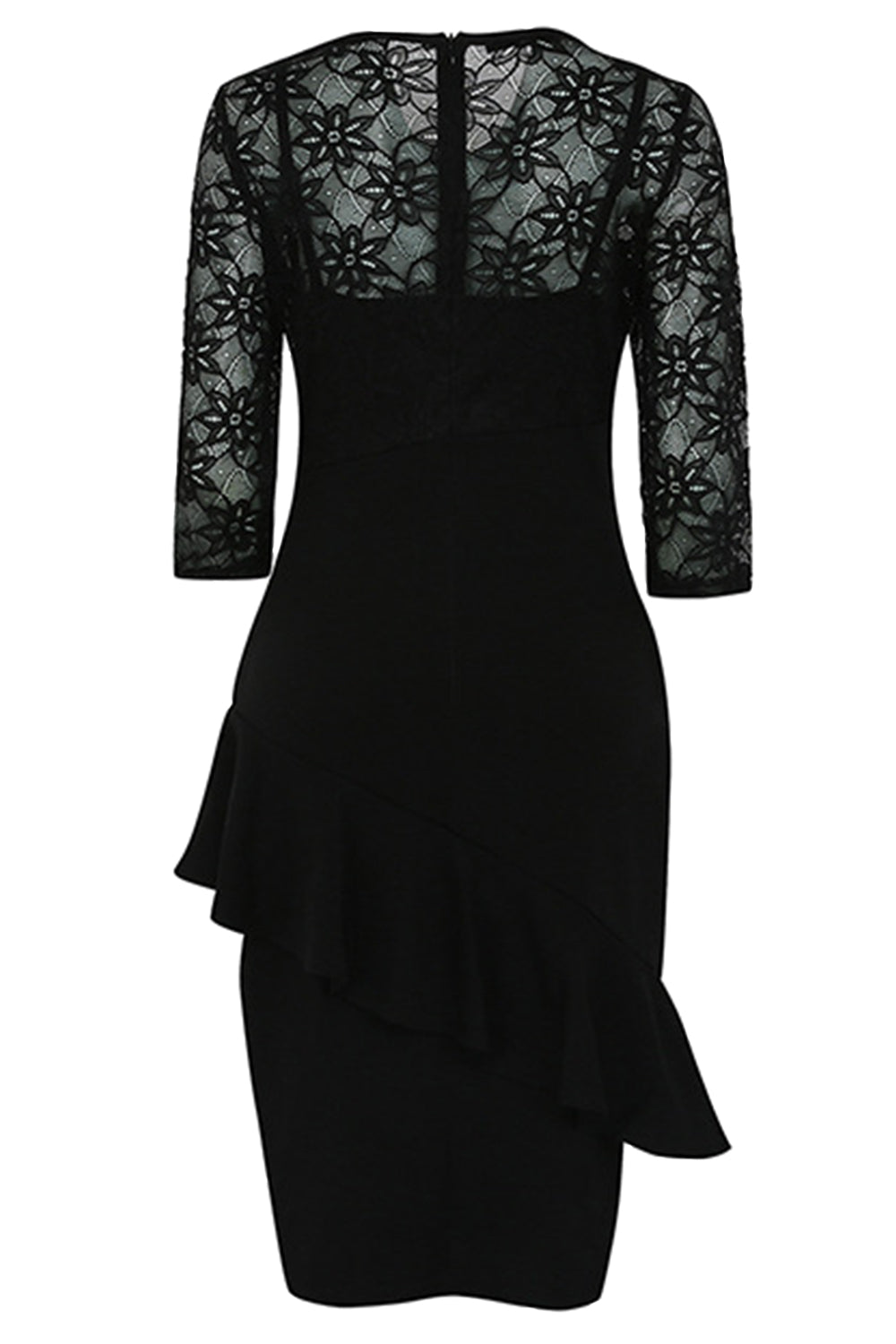 Women Round Neck Pencil Party Dress Black