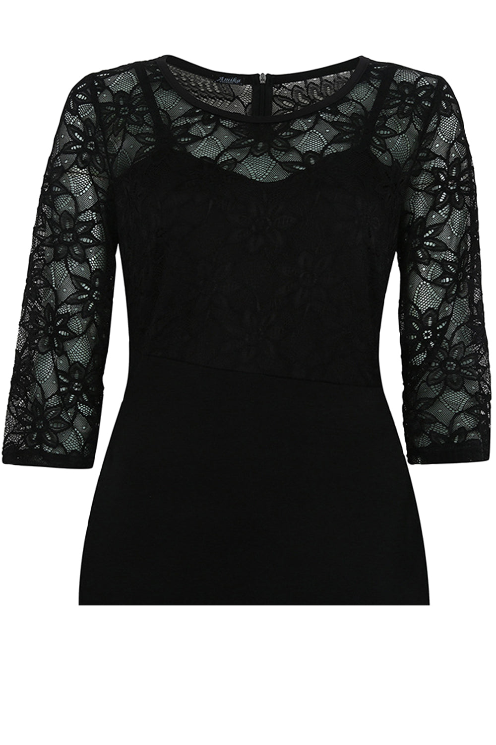 Women Round Neck Pencil Party Dress Black