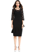 Women Round Neck Pencil Party Dress Black
