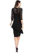 Women Round Neck Pencil Party Dress Black