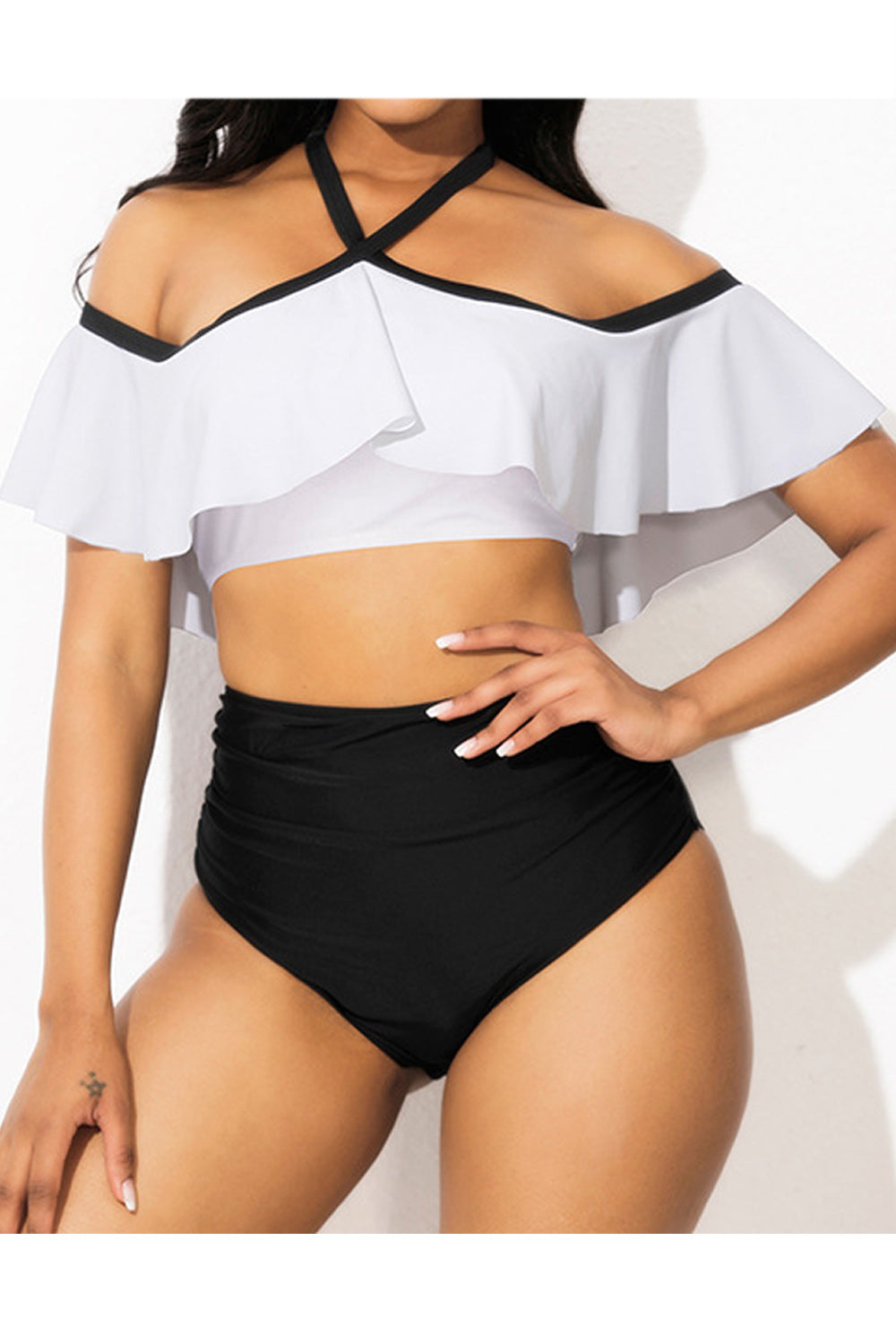 Women Two Piece Stylish High Waist Pleated Styled Swimwear