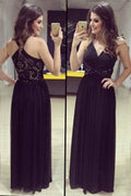 Women's Sleeveless Lace Designed Floor Length Dress Black