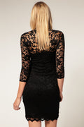 AMERICAN WOMEN V-NECK LACE SLIM HIP SKIRT STYLE SLEEVE LACE DRESS