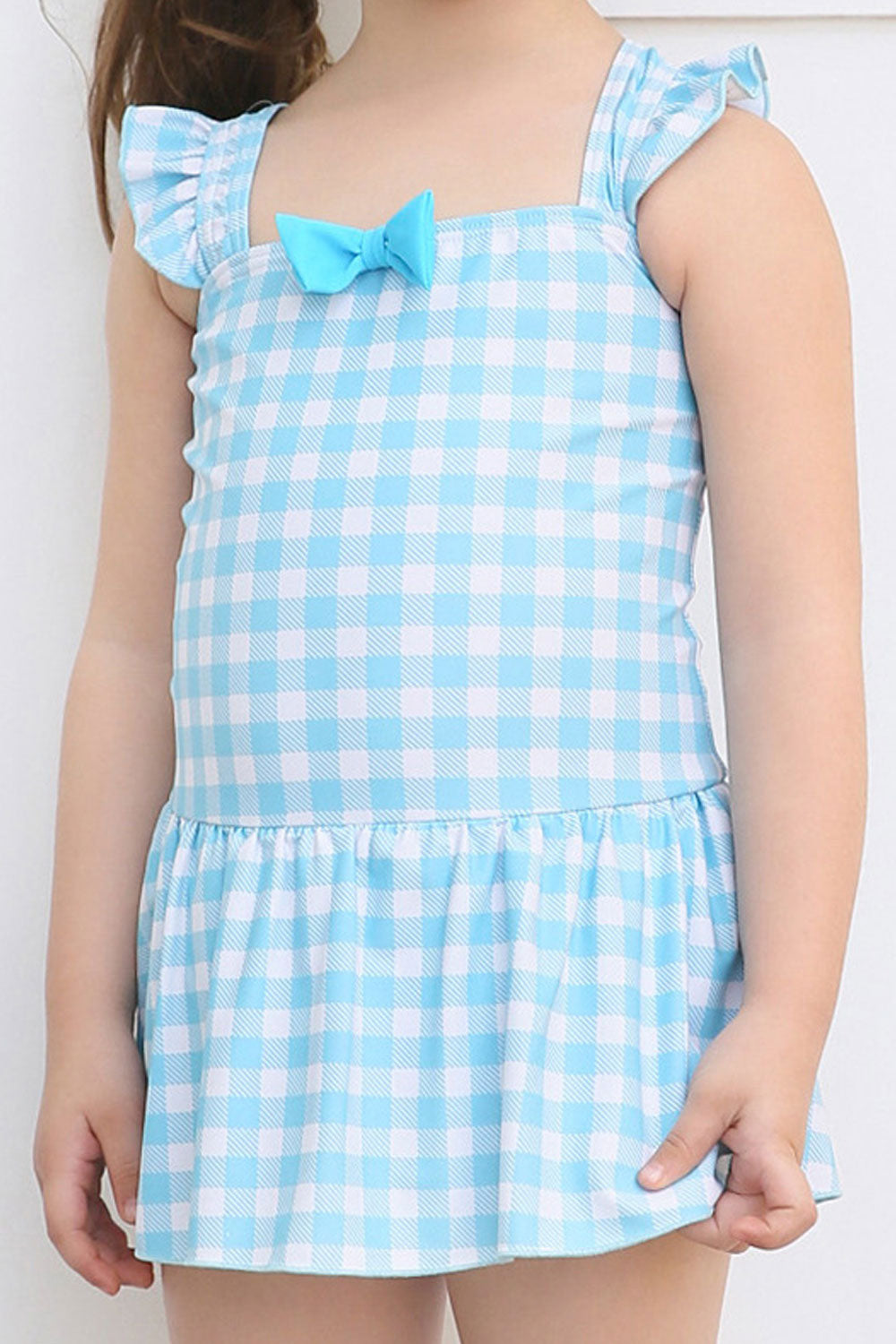 Baby Girls Tiny Bow Plaid Pattern Beach Holidays One Piece Swimwear
