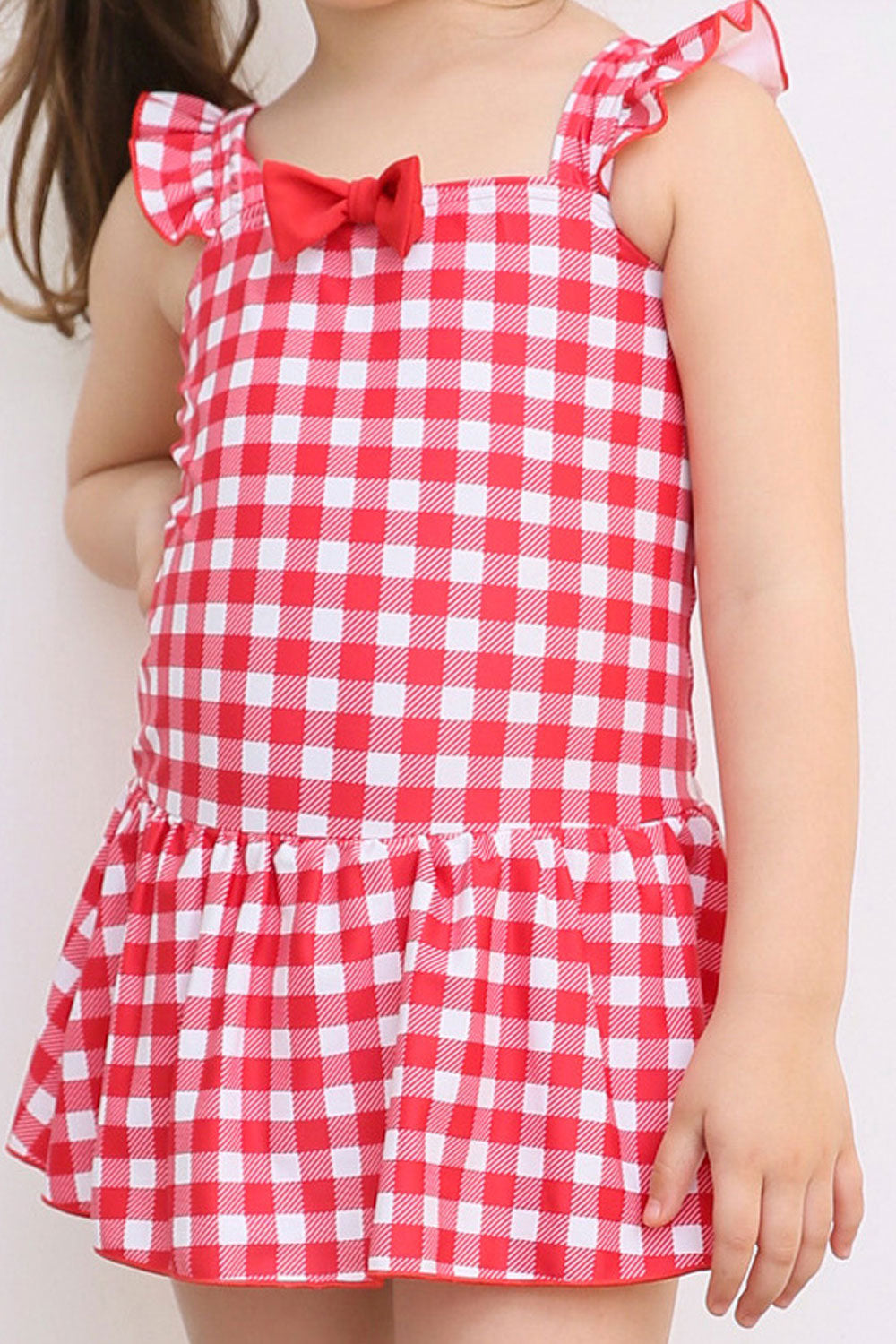 Baby Girls Tiny Bow Plaid Pattern Beach Holidays One Piece Swimwear
