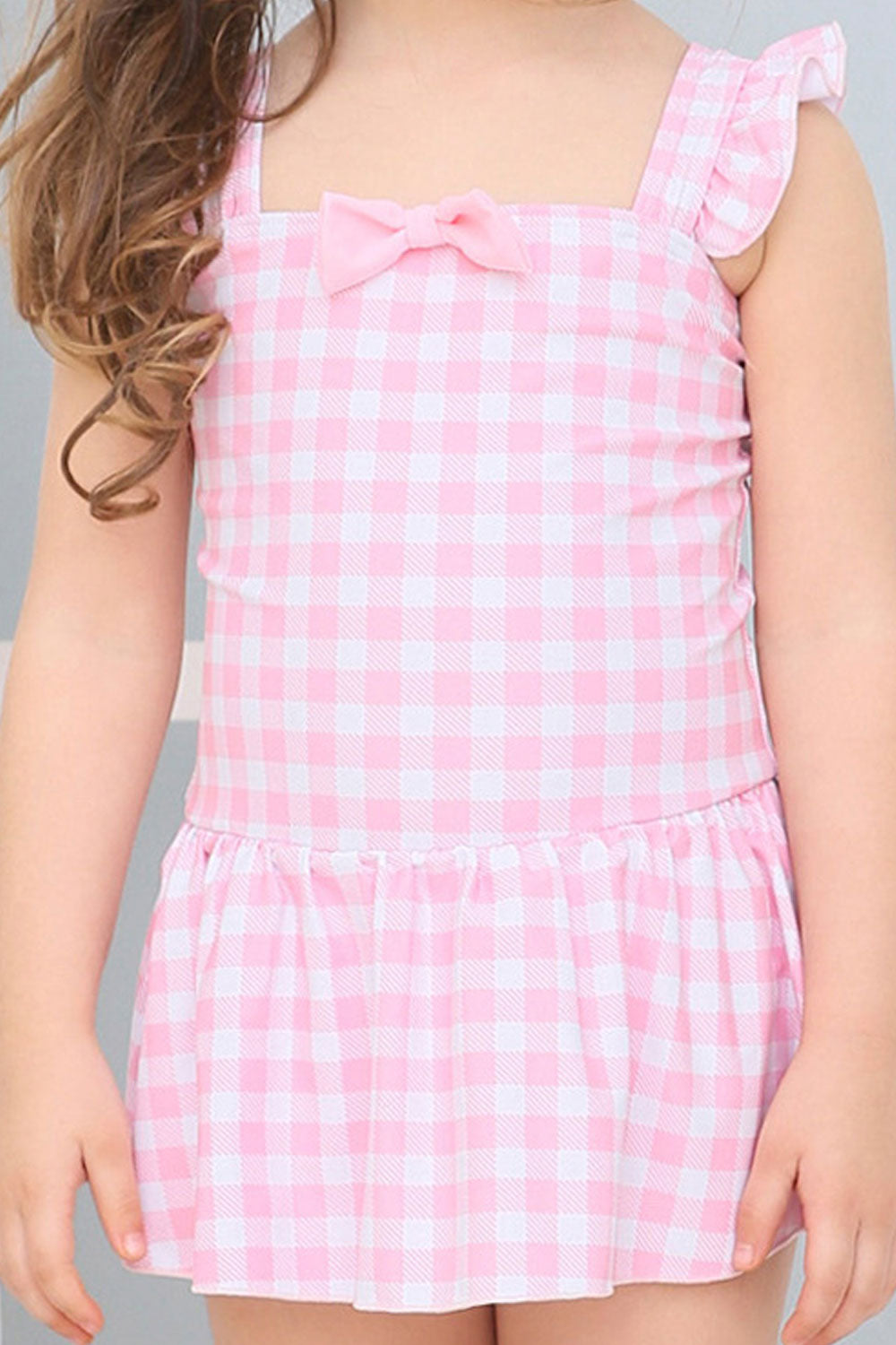 Baby Girls Tiny Bow Plaid Pattern Beach Holidays One Piece Swimwear