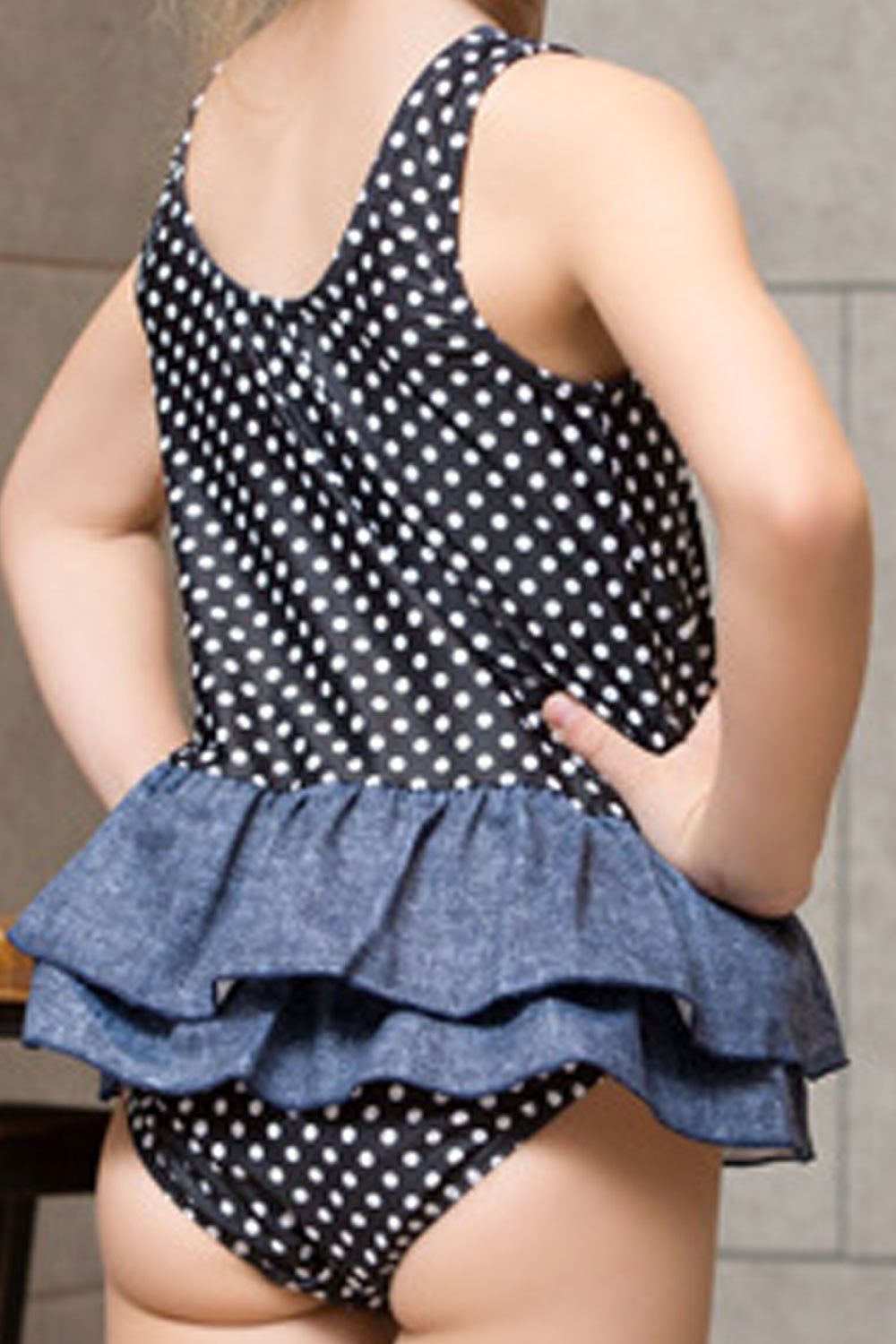 Baby Girls Summer Holidays Round Neck Polka Dot One Piece Swimwear