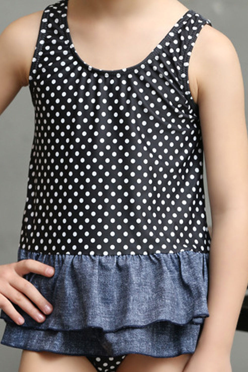 Baby Girls Summer Holidays Round Neck Polka Dot One Piece Swimwear