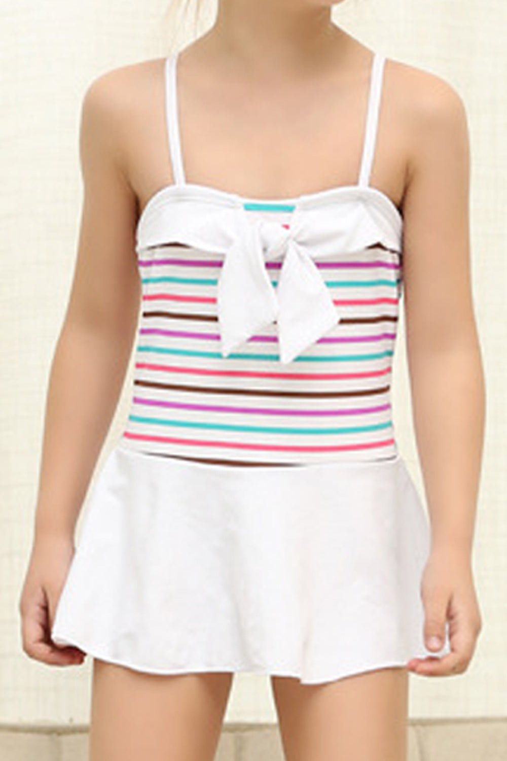 Kids Girls Striped Bow Knot Striped One Piece Swimwear