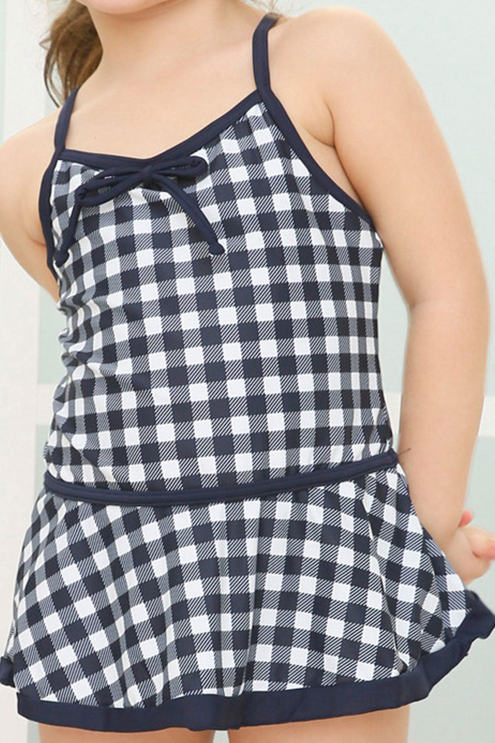 Baby Girls Tie Strap Plaid Pattern Cute One Piece Summer Swimwear