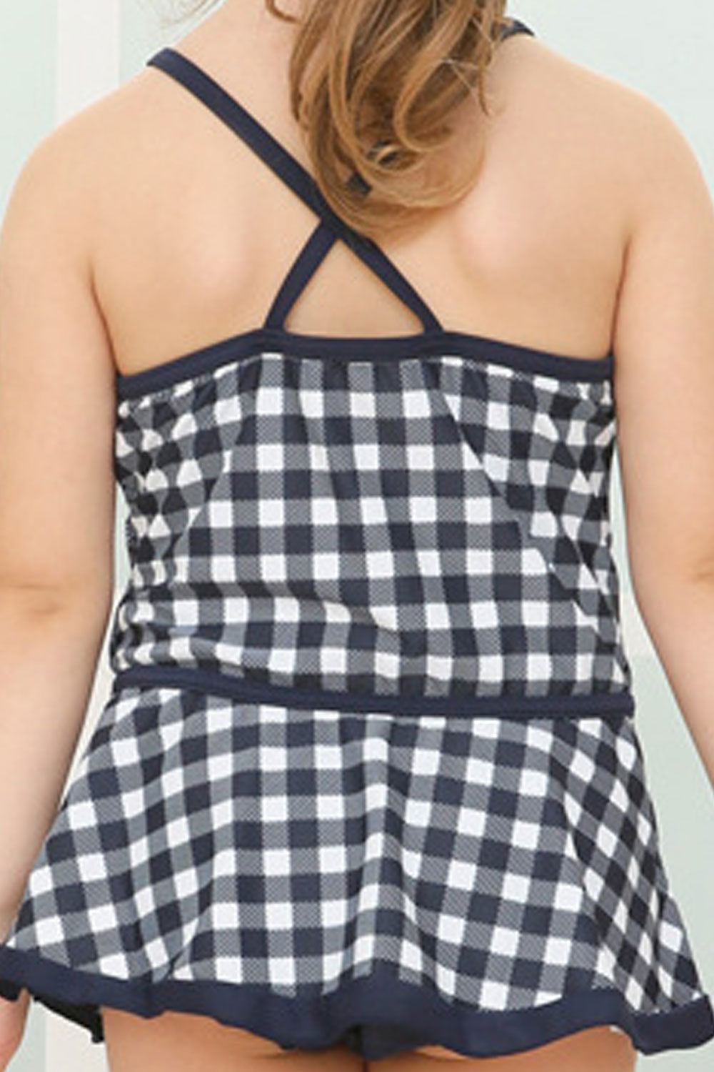 Baby Girls Tie Strap Plaid Pattern Cute One Piece Summer Swimwear