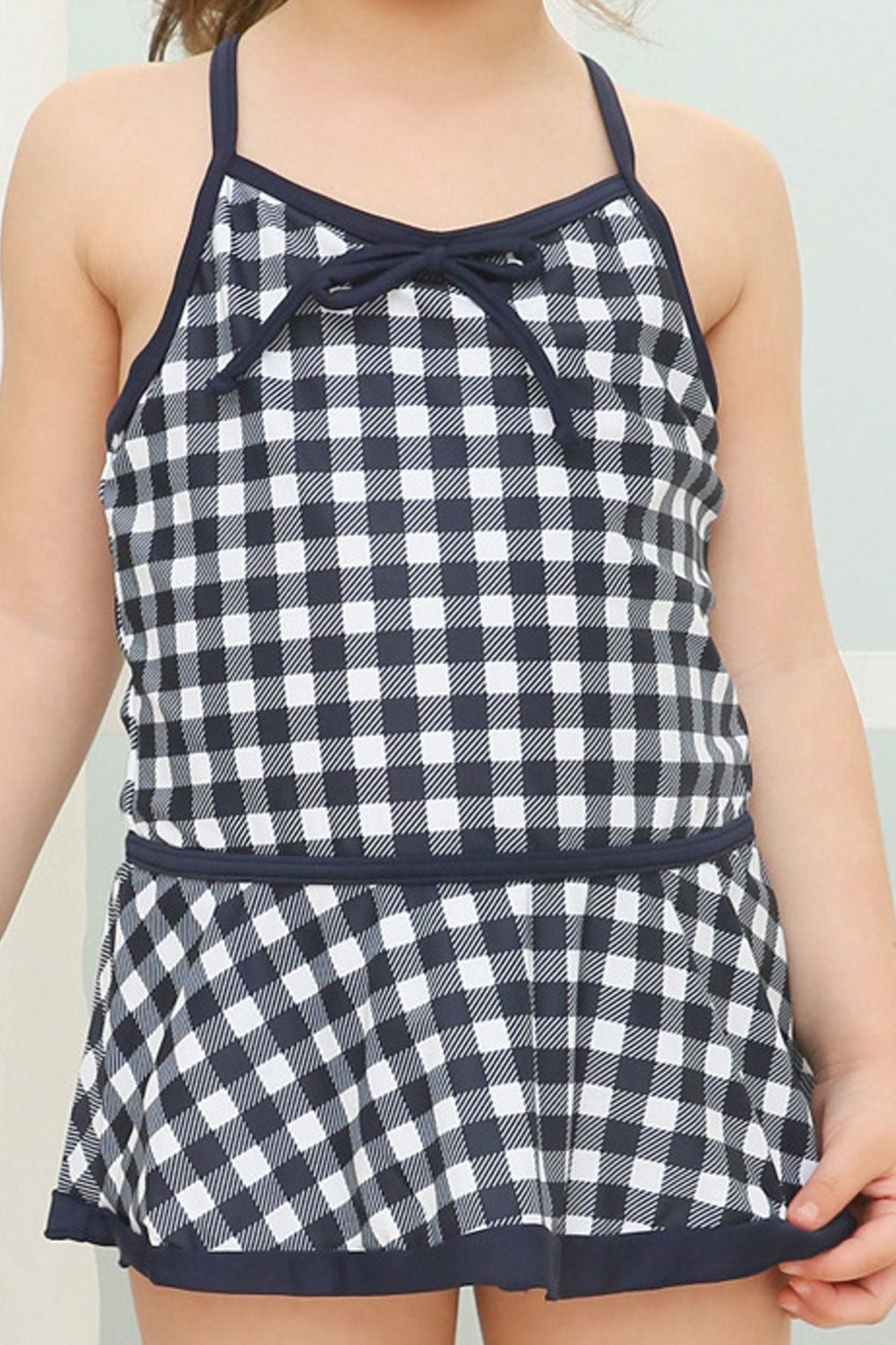 Baby Girls Tie Strap Plaid Pattern Cute One Piece Summer Swimwear