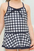 Baby Girls Tie Strap Plaid Pattern Cute One Piece Summer Swimwear