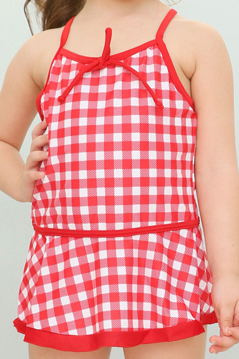 Baby Girls Tie Strap Plaid Pattern Cute One Piece Summer Swimwear