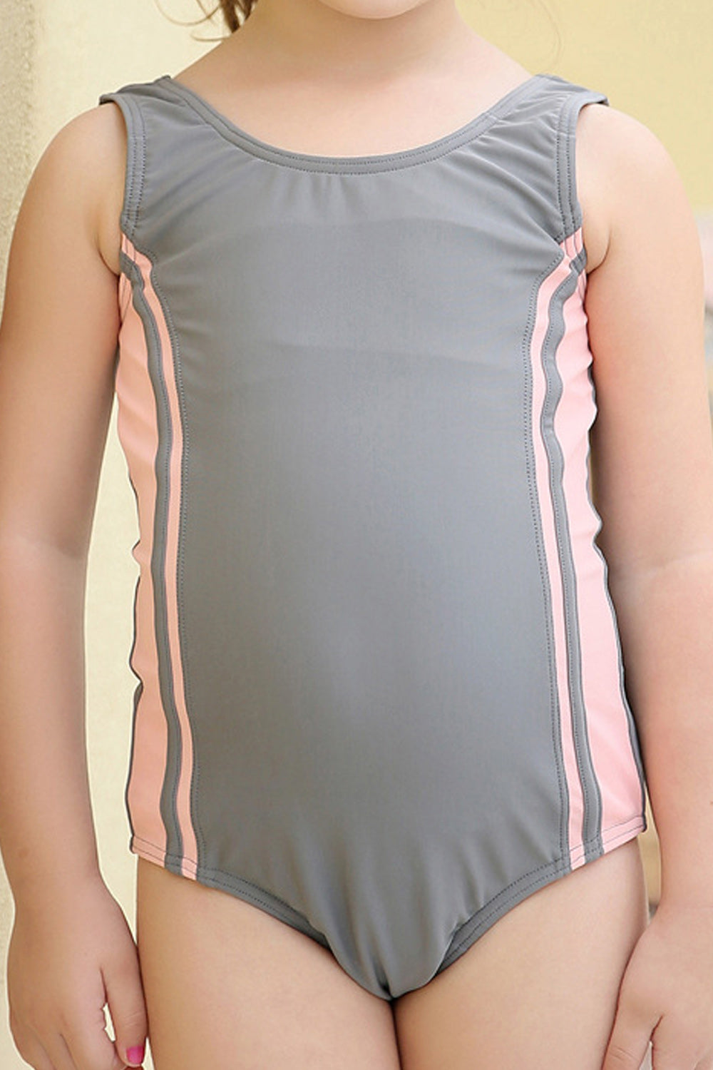 Kids Girls Side Striped Sleeveless One Piece Swimwear
