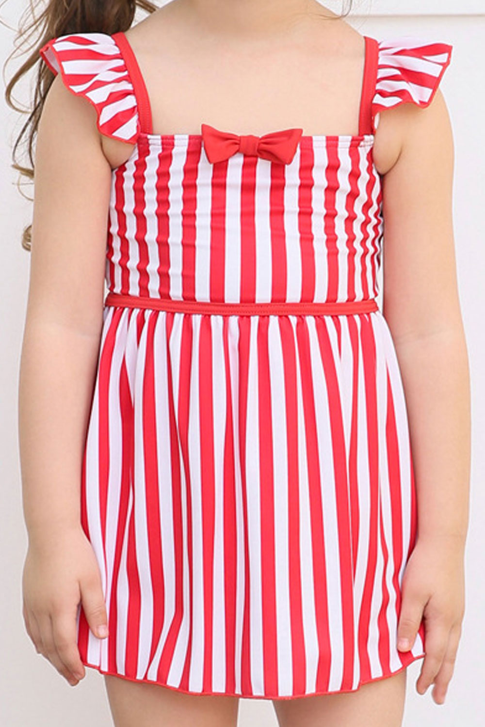 Baby Girls Square Neck Bow Decorated Breathable One Piece Swimwear