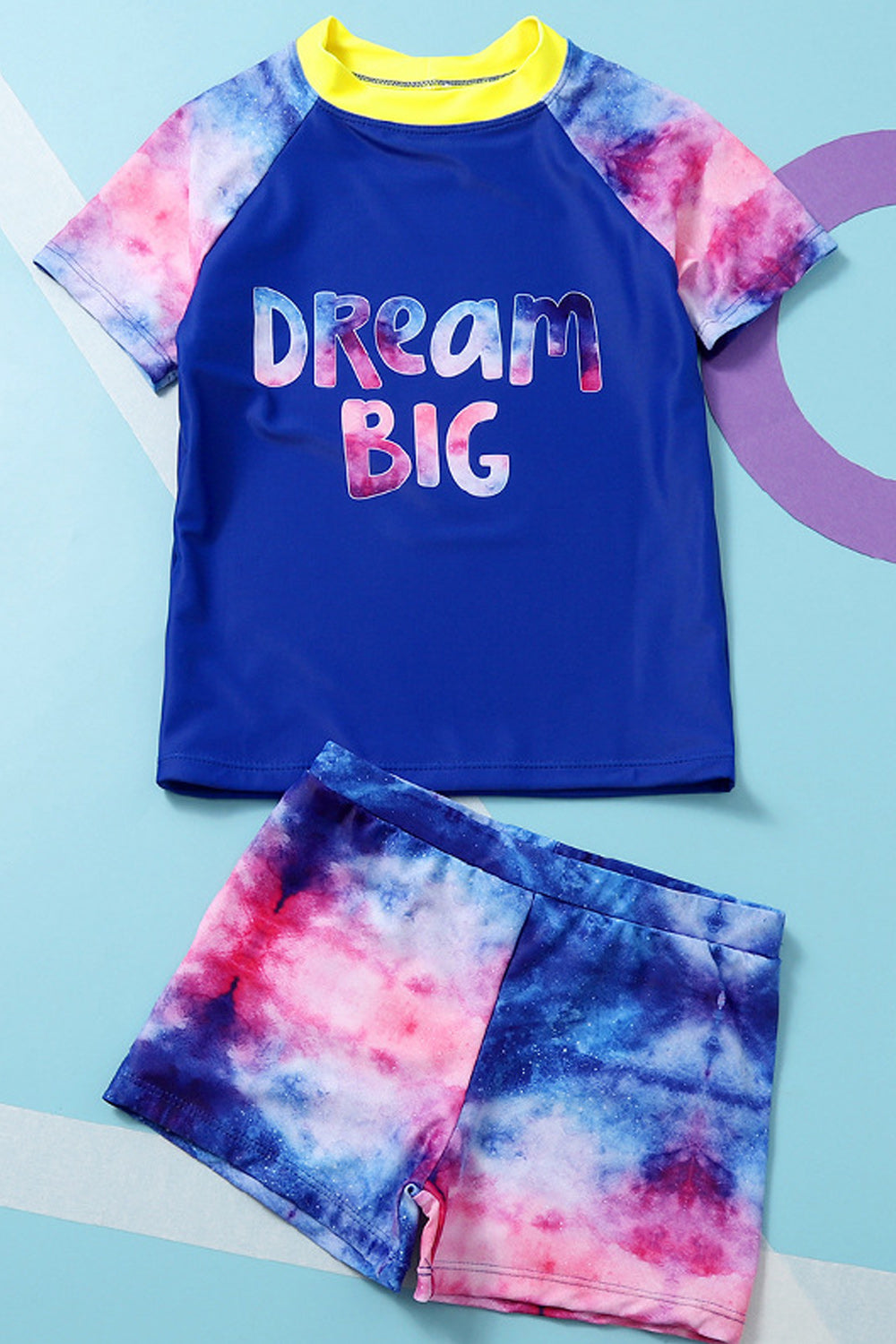 Kids Boys Tie Dye Print Elasticated Short Sleeve Swimsuit