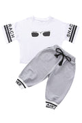 Kids Boys Breathable Loose Drawstring Waist Round Neck Two Piece Outfit
