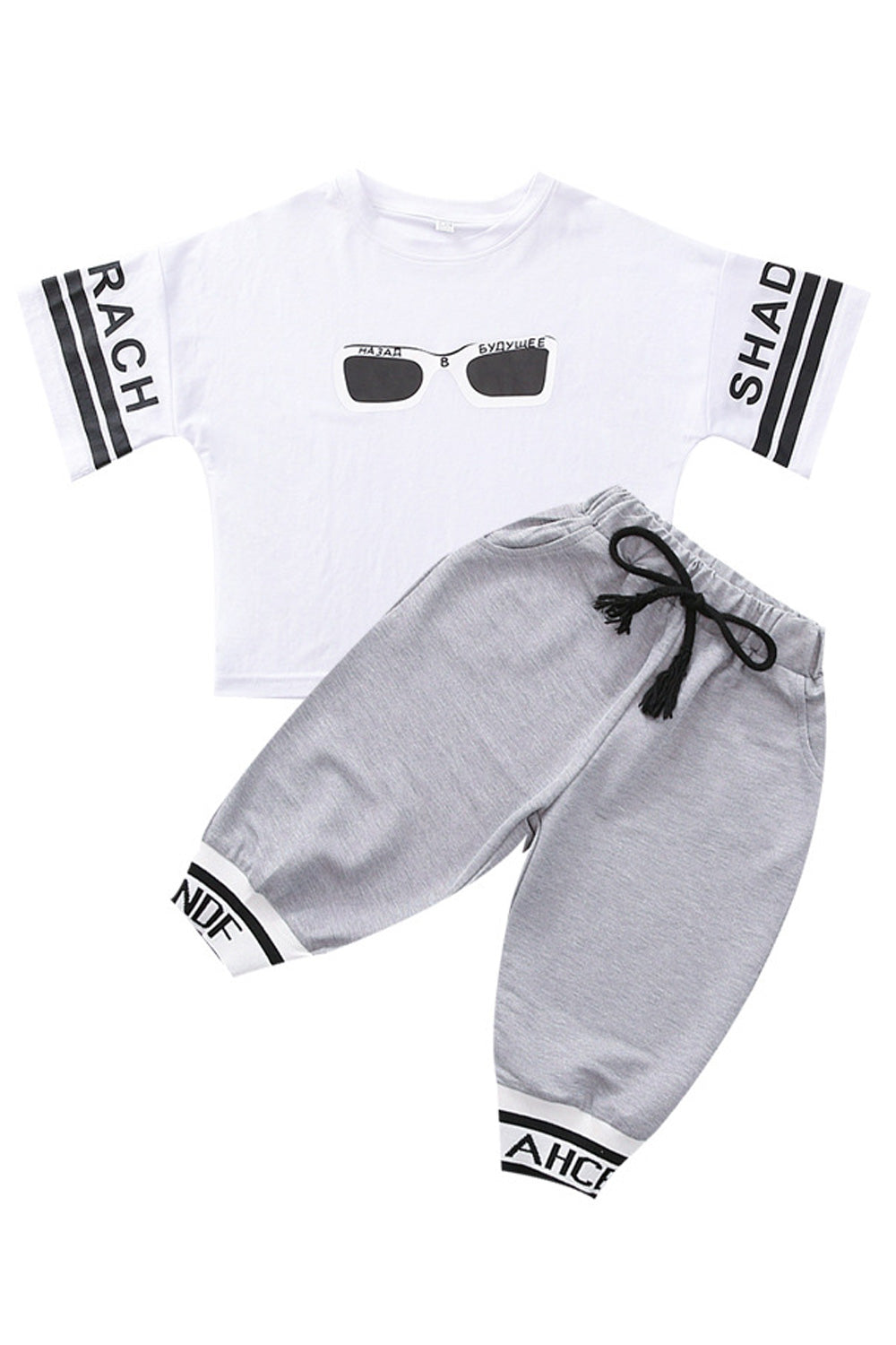 Kids Boys Breathable Loose Drawstring Waist Round Neck Two Piece Outfit