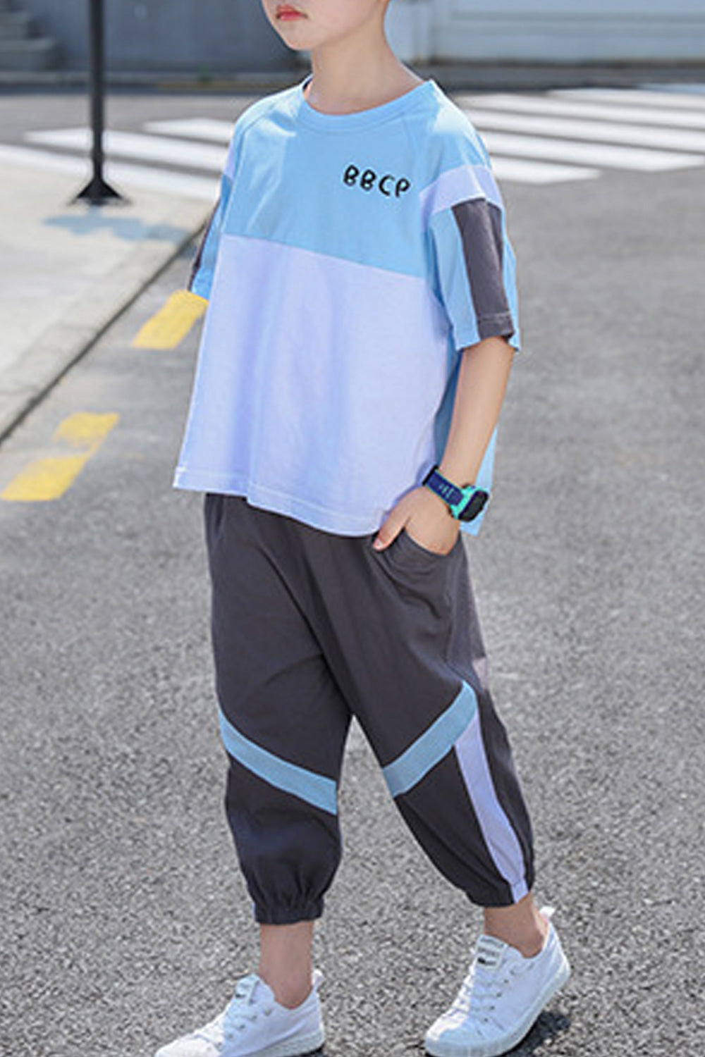 Kids Boys Elegant Solid Colored Short Sleeve Pocket Styled Lovely Outfit Set