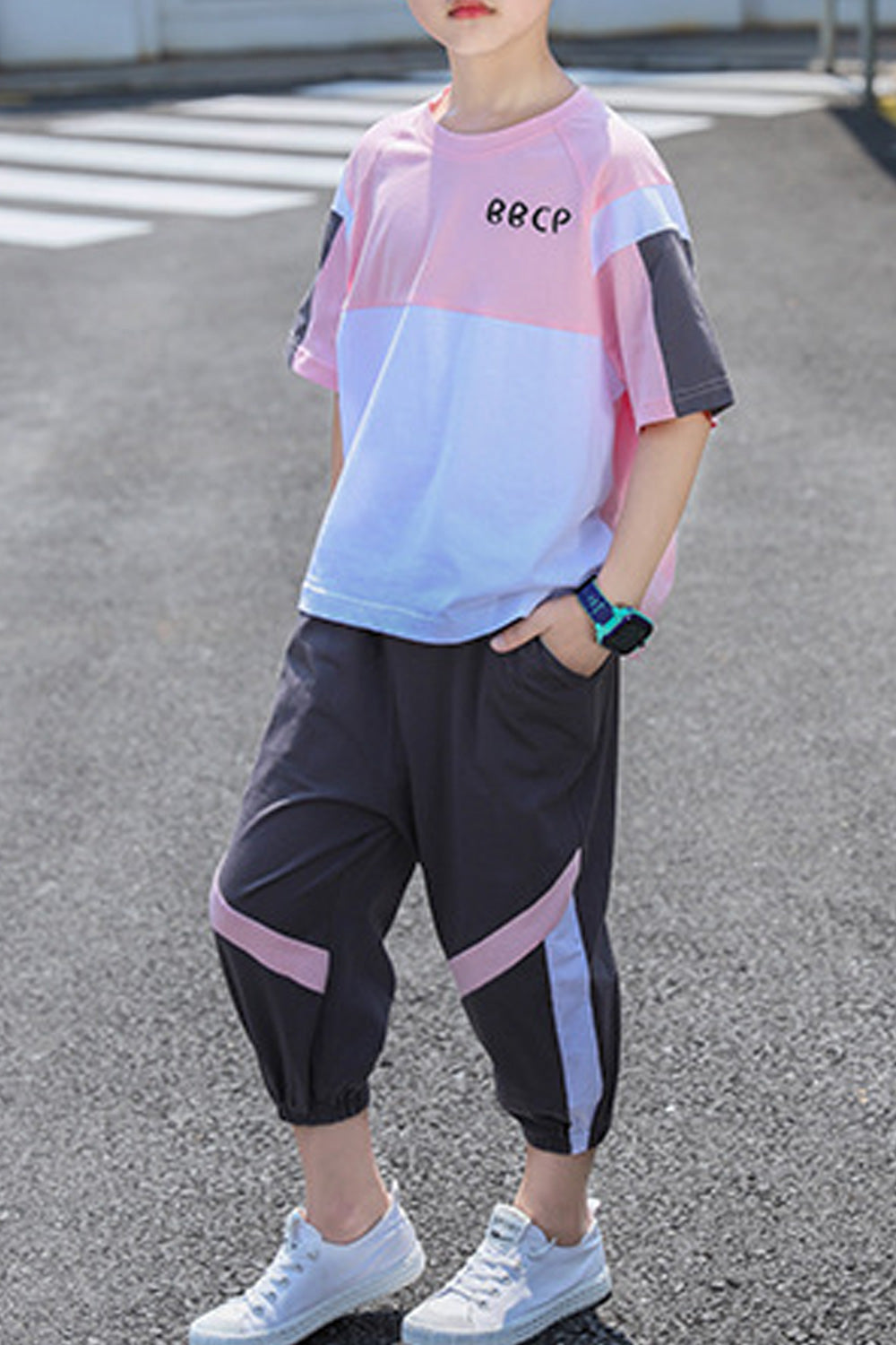 Kids Boys Elegant Solid Colored Short Sleeve Pocket Styled Lovely Outfit Set