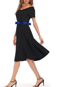 Women Short Sleeve Solid Colored Elegant Smooth Soft Breathable Dress