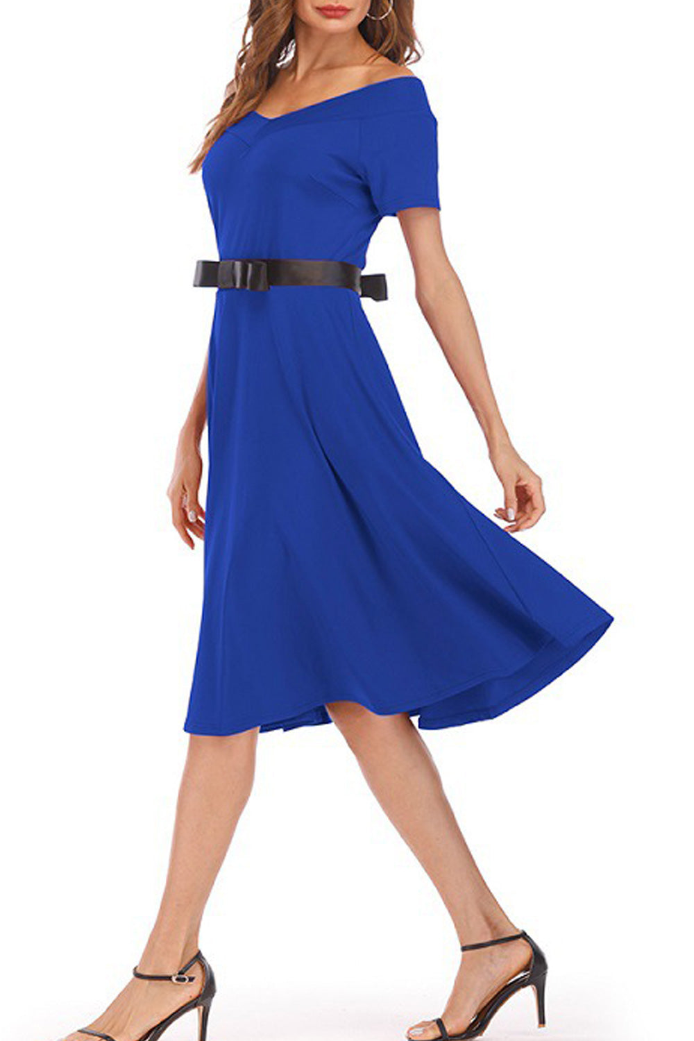 Women Short Sleeve Solid Colored Elegant Smooth Soft Breathable Dress
