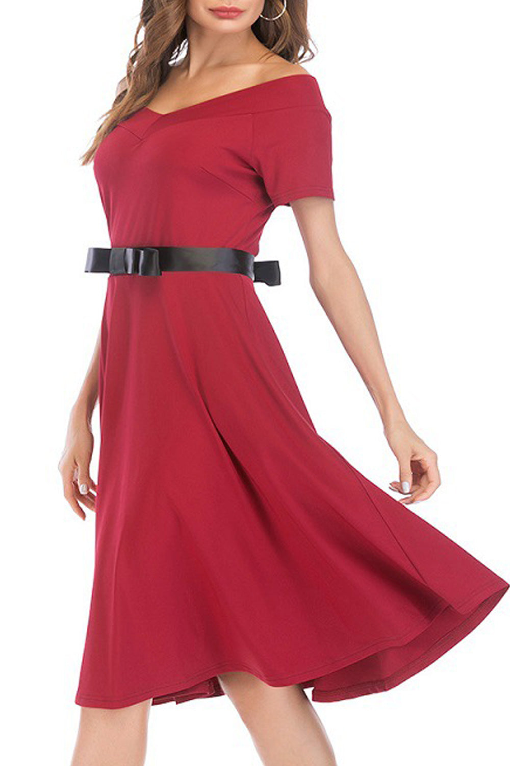 Women Short Sleeve Solid Colored Elegant Smooth Soft Breathable Dress