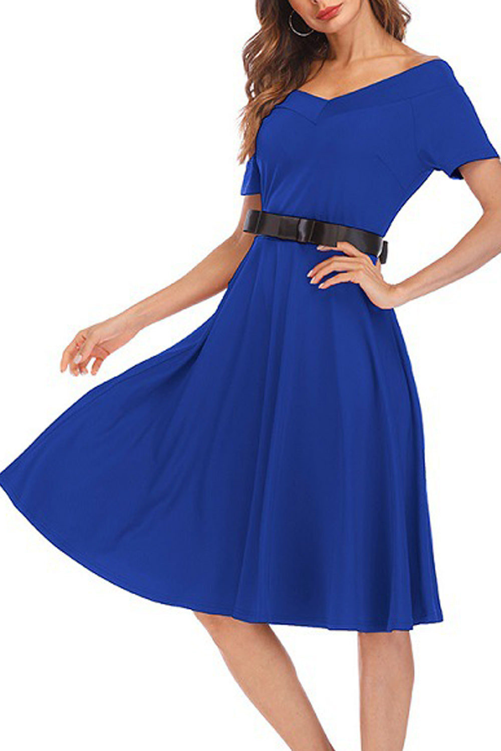 Women Short Sleeve Solid Colored Elegant Smooth Soft Breathable Dress
