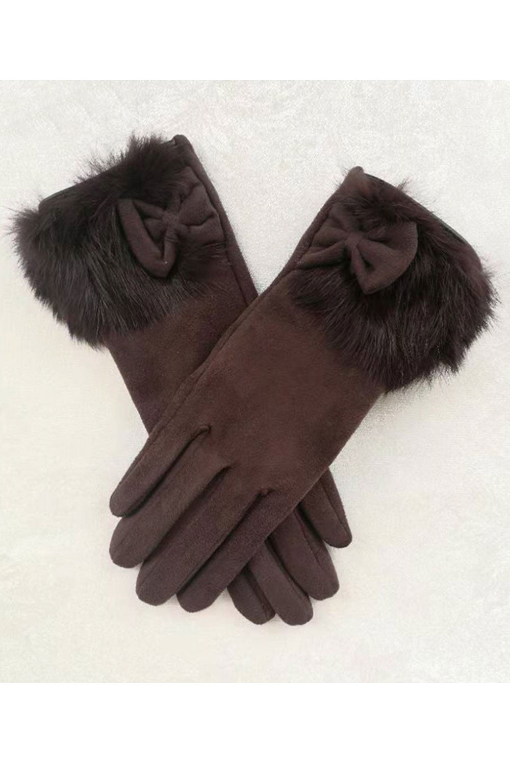 Women Solid ColorWomen Elegant Solid Colored Bow Attached Beautiful Cozy Winter Gloves Thick & Warm Winter Gloves