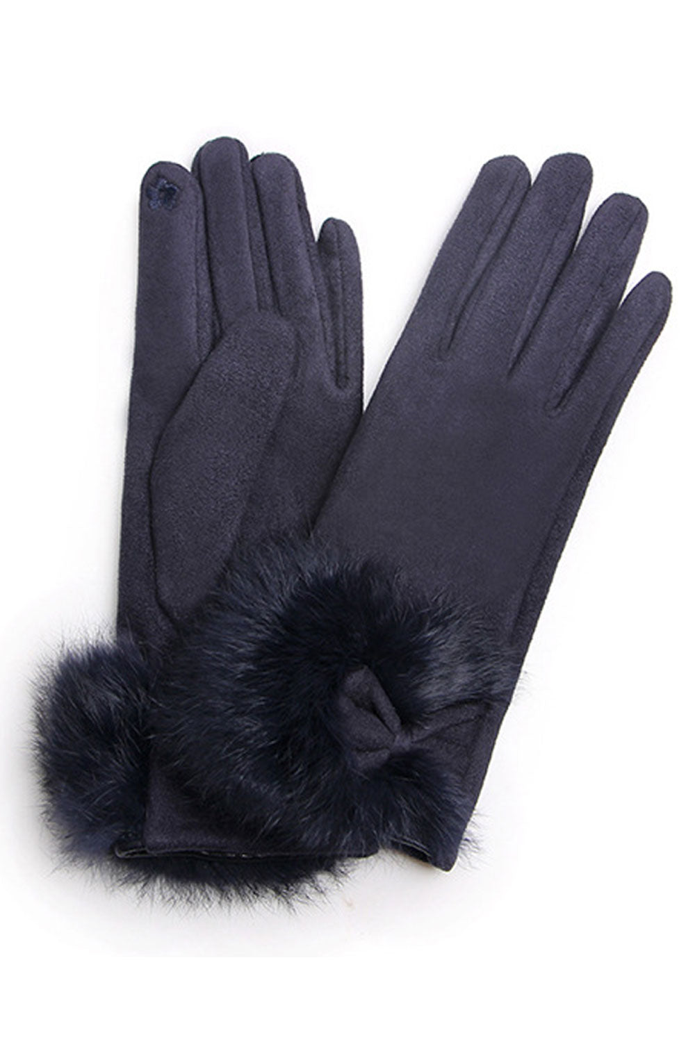 Women Solid ColorWomen Elegant Solid Colored Bow Attached Beautiful Cozy Winter Gloves Thick & Warm Winter Gloves