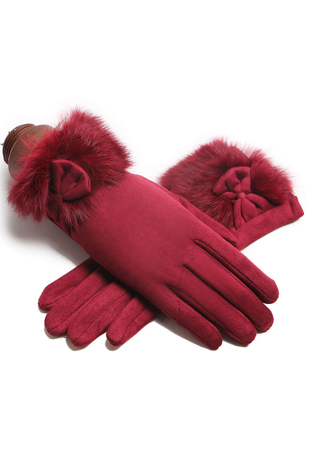 Women Solid ColorWomen Elegant Solid Colored Bow Attached Beautiful Cozy Winter Gloves Thick & Warm Winter Gloves