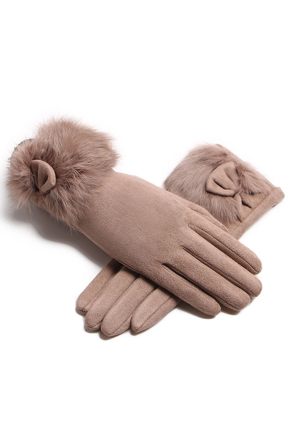 Women Solid ColorWomen Elegant Solid Colored Bow Attached Beautiful Cozy Winter Gloves Thick & Warm Winter Gloves