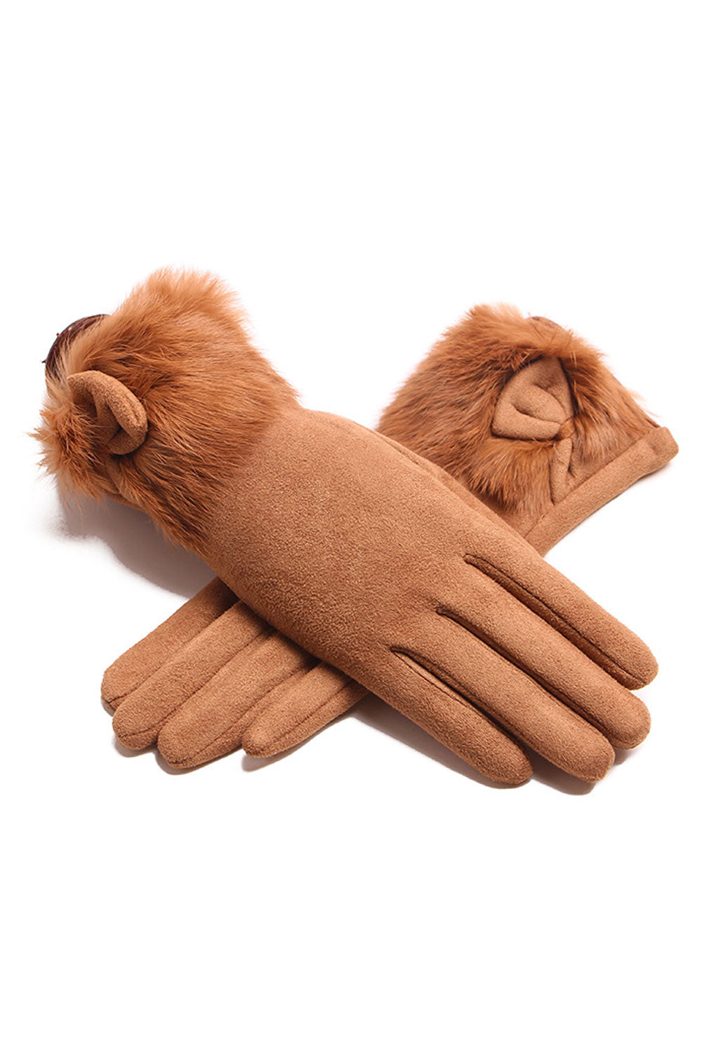 Women Solid ColorWomen Elegant Solid Colored Bow Attached Beautiful Cozy Winter Gloves Thick & Warm Winter Gloves