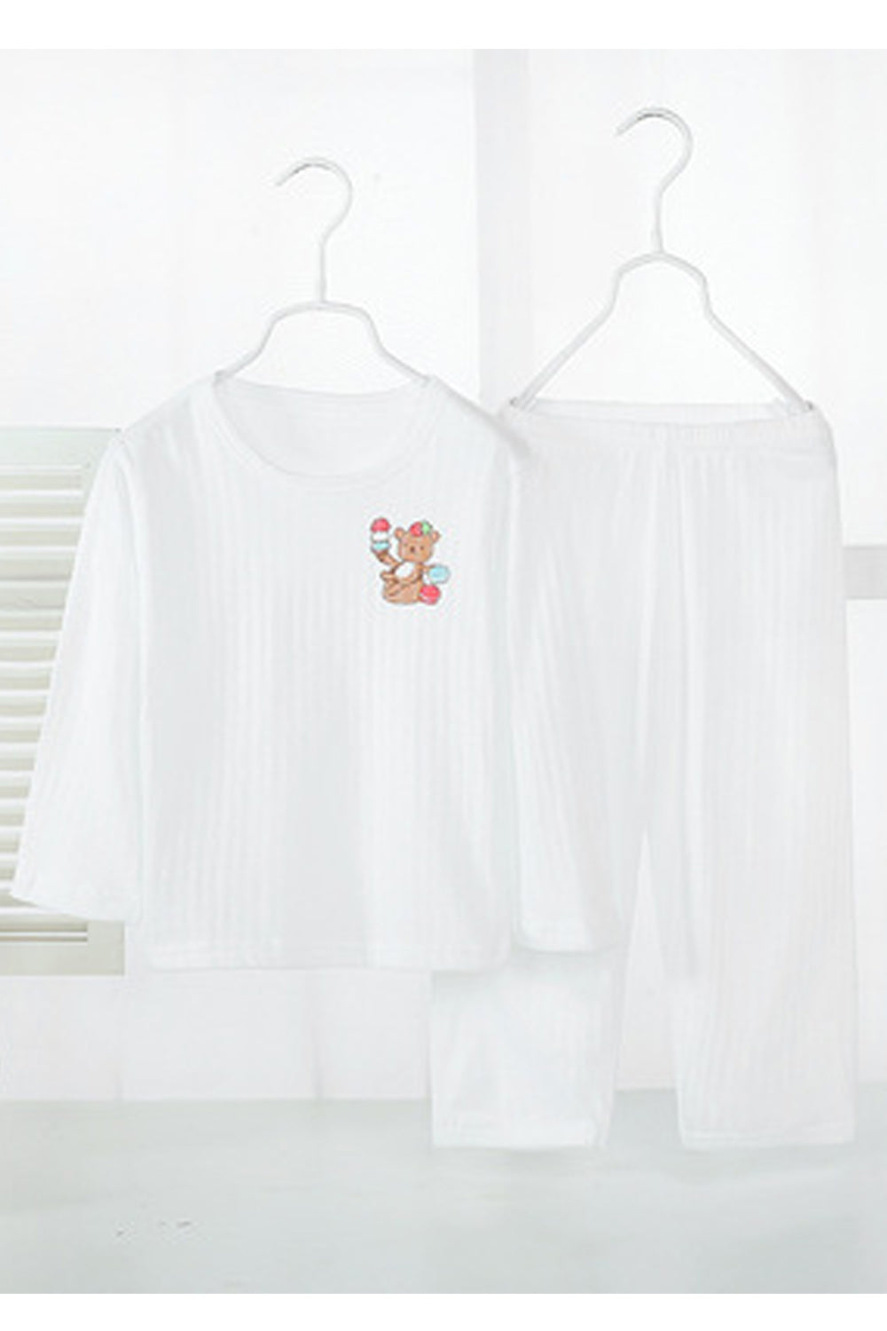 Kids Boys Teddy Printed Long Sleeve Summer Elastic Pajama Two Piece Sleepwear Set