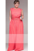 Women Plus Size Lace Belt Fastening Long Loose Gown Pink