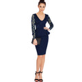 TomCarry Women Lace Stitched Hip Tight Skirt Peplum Dress Navy