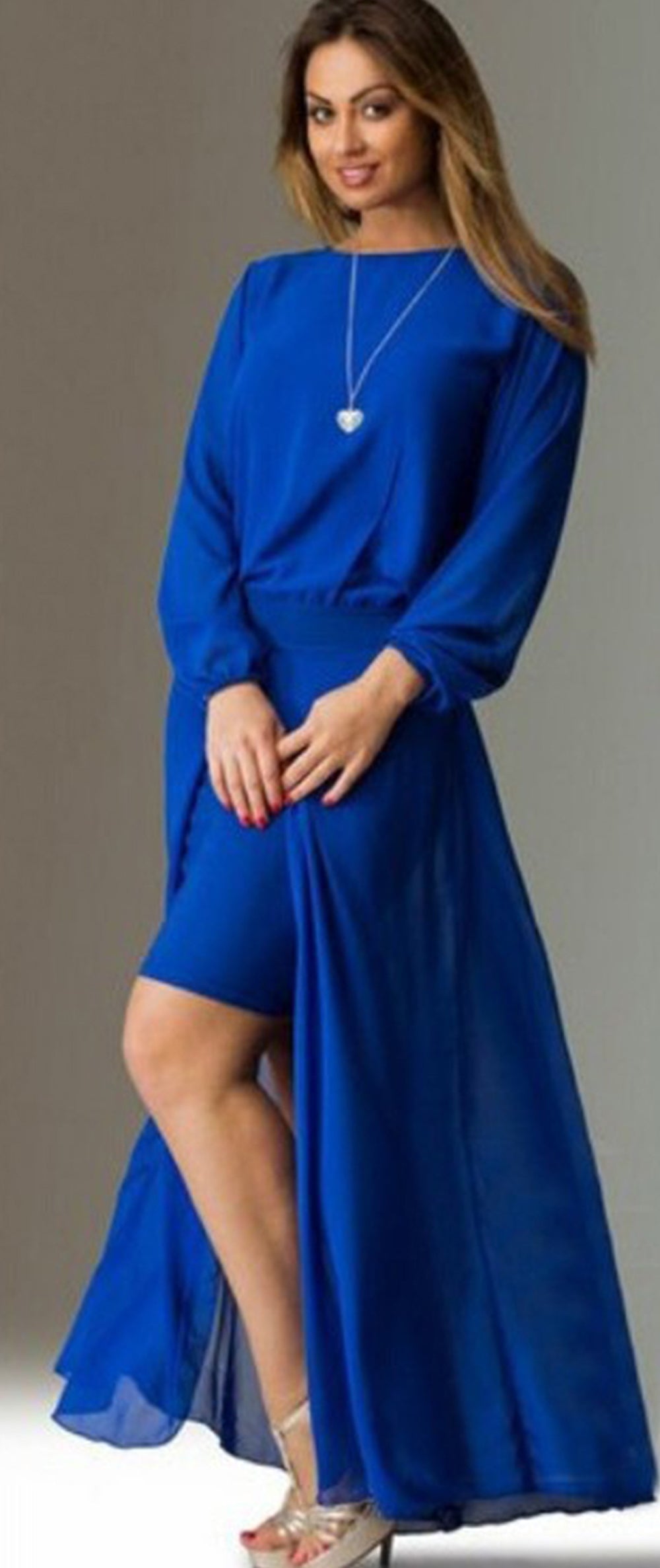 Women Full Sleeves Loose Long Side Open Section Dress