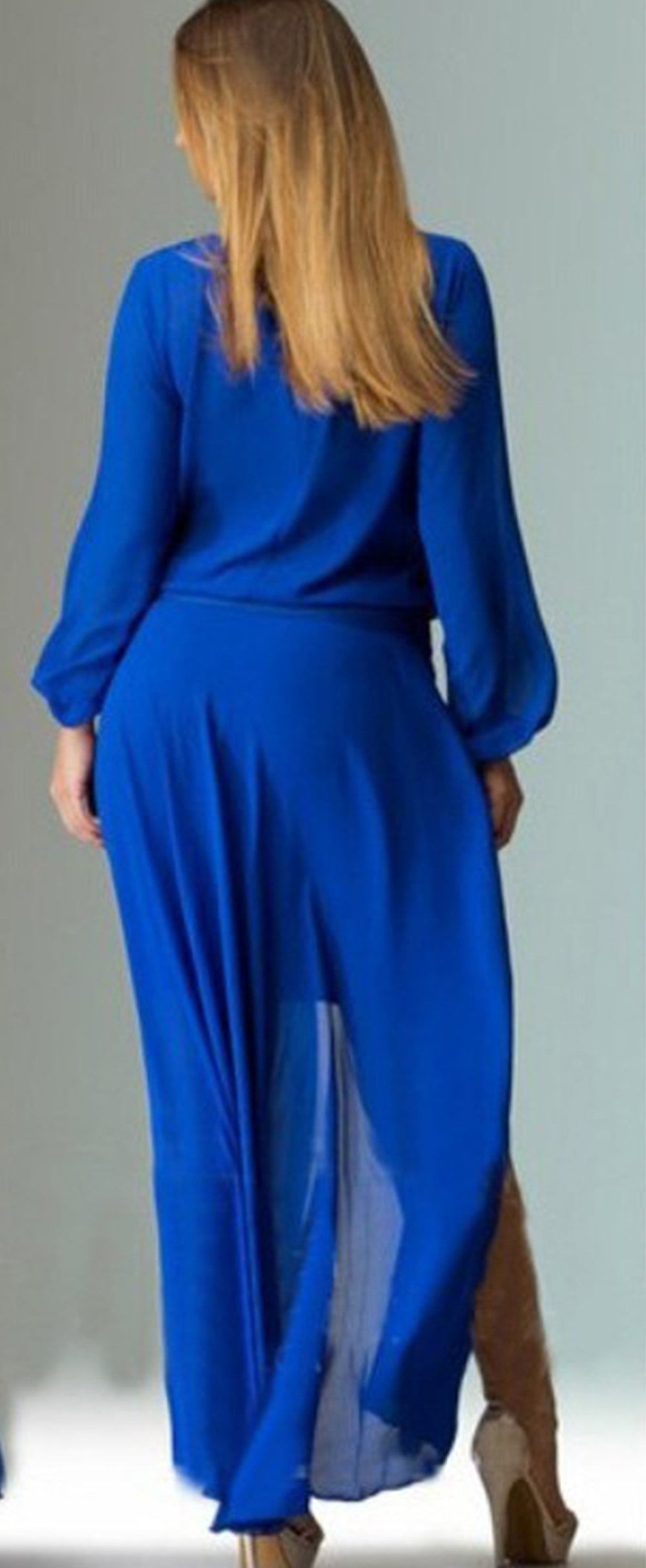 Women Full Sleeves Loose Long Side Open Section Dress