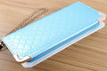 WOMENS HAND CLUTCH BLUE WALLET WITH METAL CHAIN