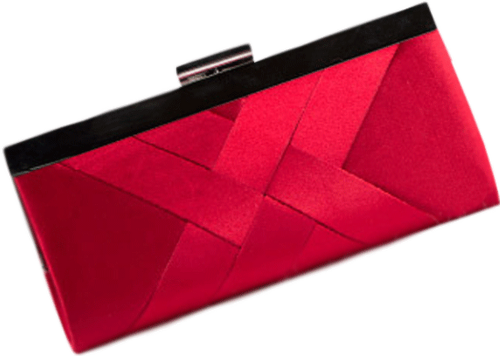 WOMENS DIAGONAL EDGE GRID CHAIN HAND CLUTCH WALLET RED