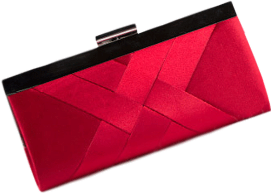 WOMENS DIAGONAL EDGE GRID CHAIN HAND CLUTCH WALLET RED