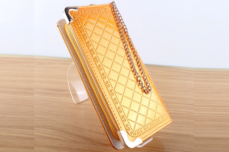 WOMEN'S HAND CLUTCH YELLOW WALLET WITH METAL CHAIN