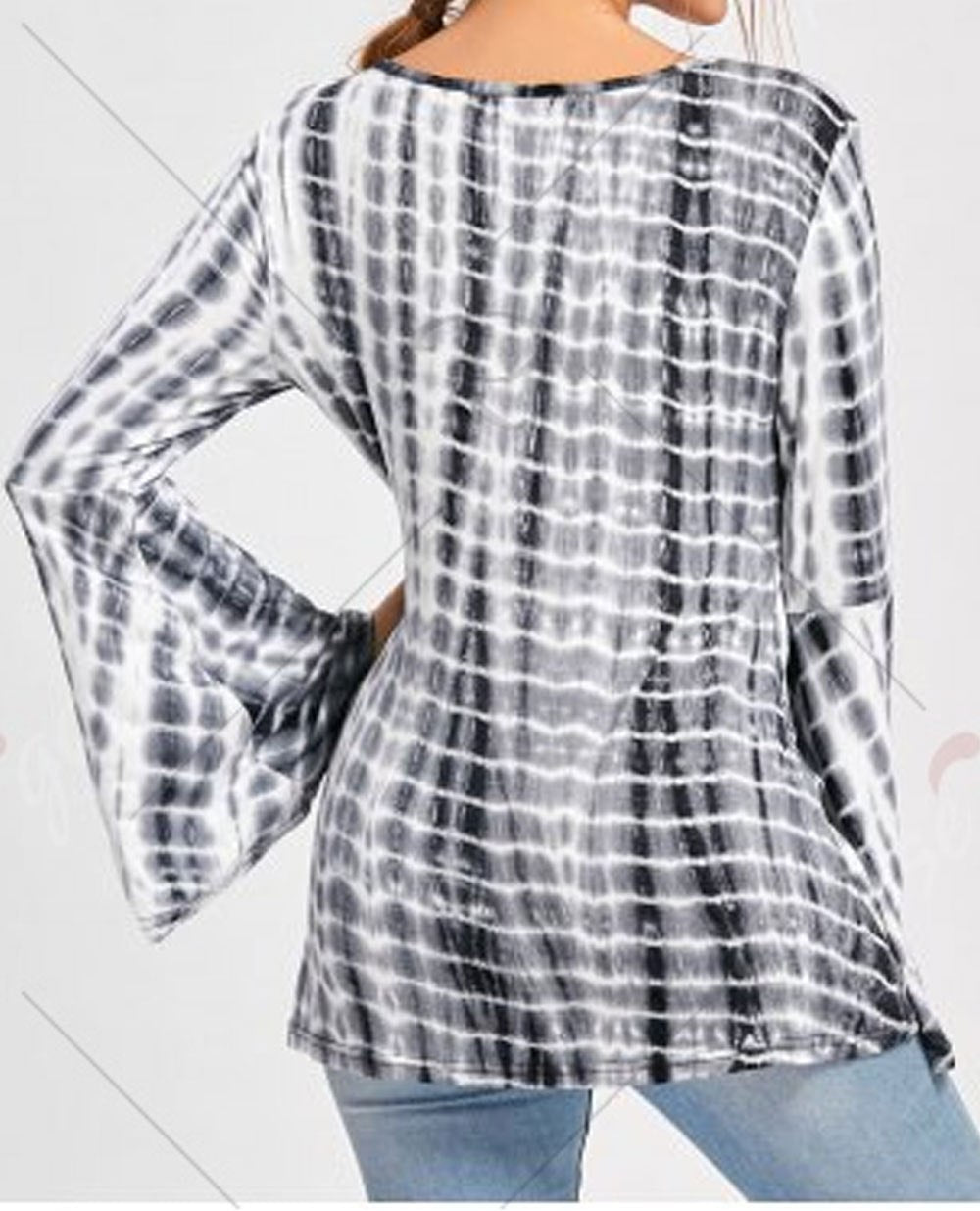 Women Cross Straps Long Bell Sleeve Casual Top
